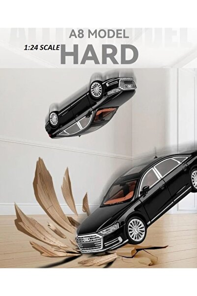 OYUNCAKSAHİLİ Audi A8 Long Quattro 1:24 Metal Araba 21.5 Cm Diecast Audı 6 Kapı Bagaj Kaput Açılır Ses Efektli Koleksiyon Model Metalic Black