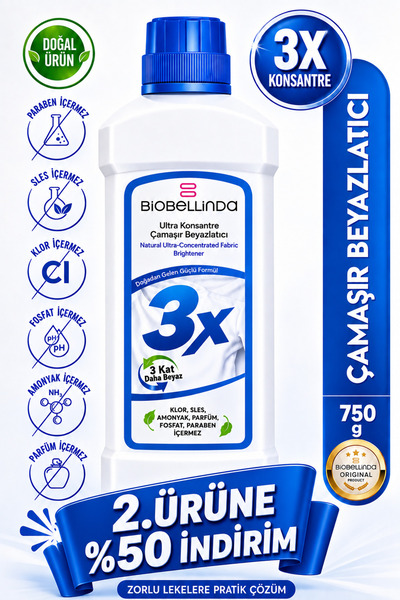 BioBellinda 3x Ultra Konsantre Çamaşır Ve Tül Beyazlatıcı Deterjan 750 gr