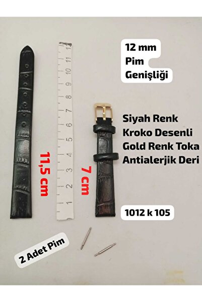 Brality 12 mm Uyumlu Kol Saati Kordonu , SİYAH Renk Kroko Desenli Model , GOL...