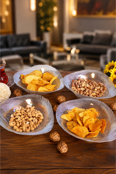 ANGDESİGN Elisya Glass Salad Bowl - Set of 4 Medium Size Transparent | |   Sn...