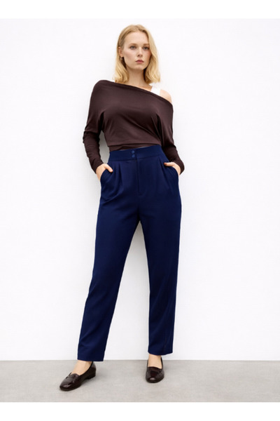 HAKKE High Waist Button Detail Carrot Cut Pants
