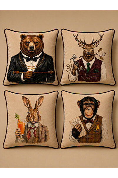 PİKKO HOME The Gentlemen’S Club Digital Printed Ribbed Polyester 4-Piece Thro...