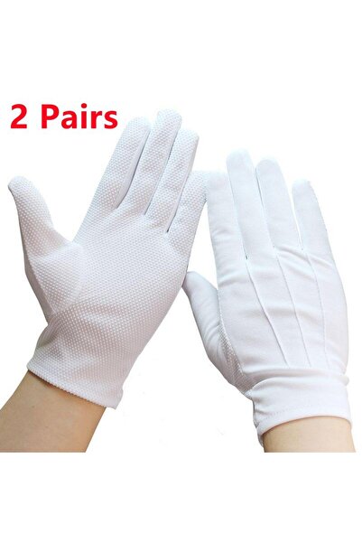 Choice One Size White Dots 2 Pairs 2Pairs White Cotton Gloves No Slip Women M...
