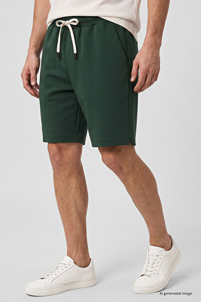 TOMMY LIFE Pine Green Standard Fit Basic Men's Shorts with Back Pocket - 81314