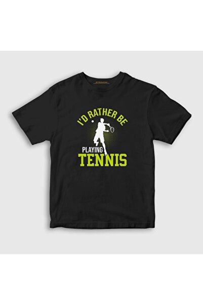 Presmono Unisex dečje crne I Rather Play Sports tenis tenis T-shirt 334773tt