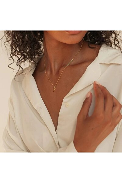 Choice 45cm Y A-Z Initial Necklace 18K Gold Plated Necklace Cute Letter Stain...