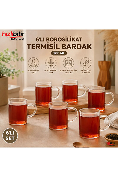 ByMyHand Borosilikat Isıya Ateşe Dayanıklı Termisil Kulplu Çay Bardağı Kahve ...
