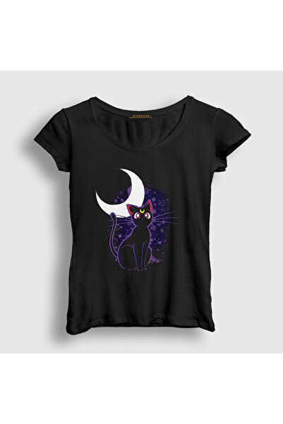 Presmono Tricou negru pentru femei Luna Cat Sailor Moon Moon Warrior 486033tt