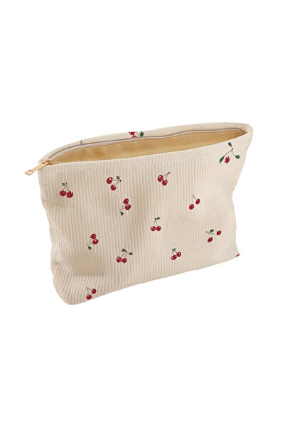 Choice Little Cherry Cherry Printed Corduroy Makeup Bag, Lightweight Zipper M...