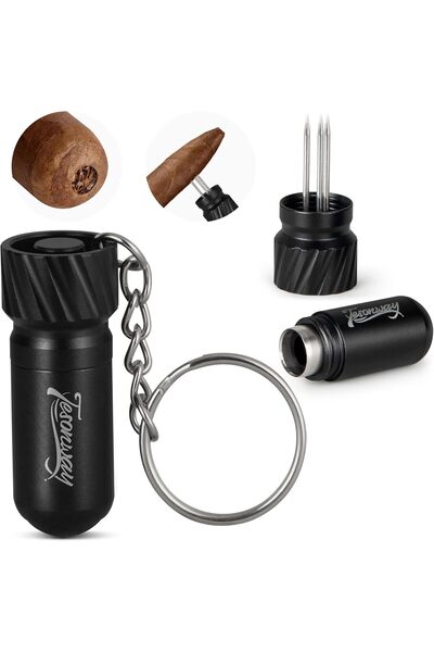 Choice black Cigar Punch Cutter, 2-in-1 Cigar Needle, Draw Enhancer Tool Trip...