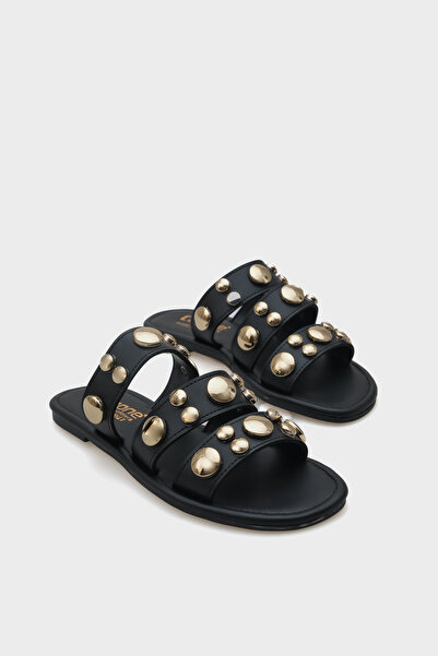 Capone Outfitters Kate Strappy Metal Accessory Flat Heeled Round Toe Women's ...