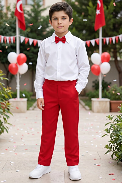 Parla Kids Boy's Milano White Shirt Red Pants Bow Tie Bottom Top Set April 23...