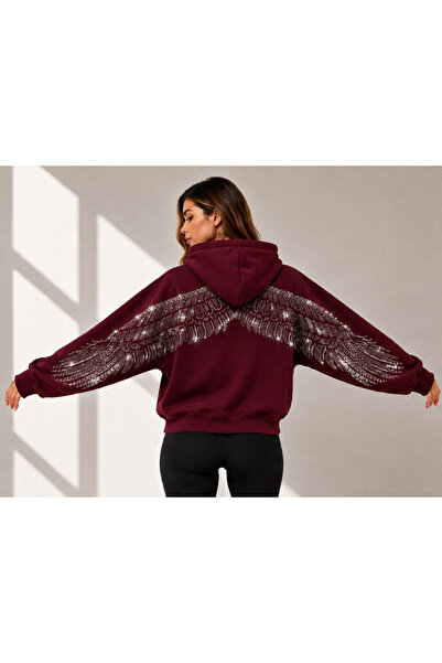 MOONBULL Kadın Sırt Taş Baskı Detaylı Kapüşonlu Sweatshirt