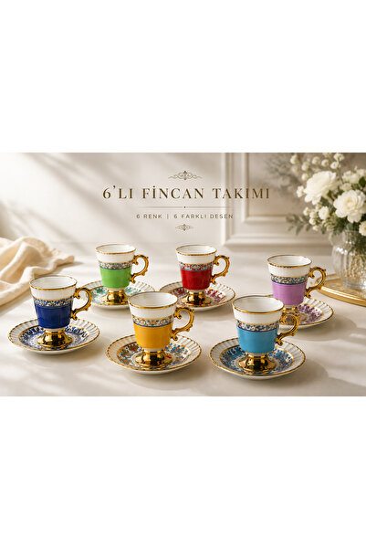 Queen’s Kitchen Colorful Porcelain Coffee Cup Set for 6 People