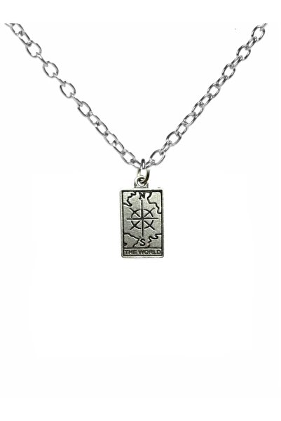 Herşey Nota The World Tarot Card Figured Necklace – Zamak Plated Unisex Spiri...