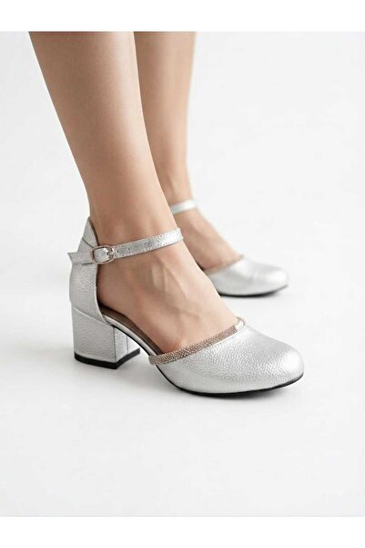 PATİK BEBE Girl's Lame Silver Color Glitter Evening Dress Square Heeled Shoes