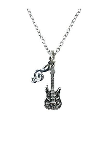 Herşey Nota Unisex Necklace with Guitar and Left Hand Switch Figure – 60 cm C...