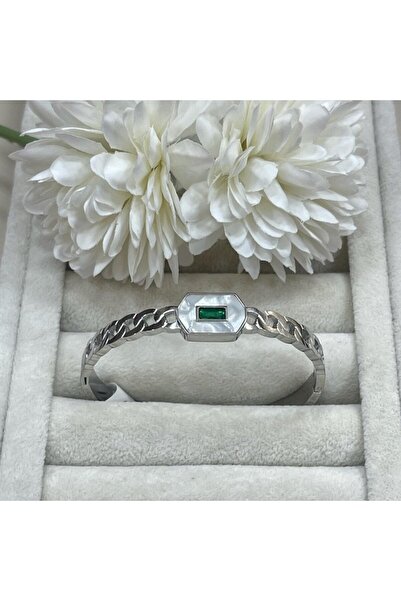 nesdesign Pearlescent Green Stone Detailed Chain Pattern Steel Handcuffs