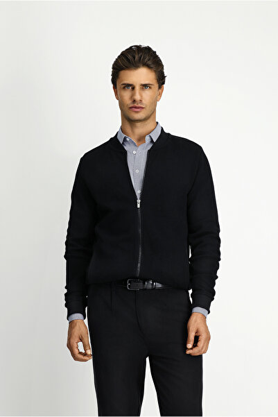 Kiğılı Bomber Collar Regular Fit Zippered Cardigan