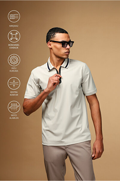 Kiğılı Techno-Line Zippered Lycra Slim Fit Slim Fit Polo Neck T-Shirt