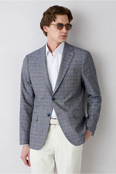 Kiğılı 6 Drop Regular Fit Standard Cut Mono Collar Plaid Classic Jacket
