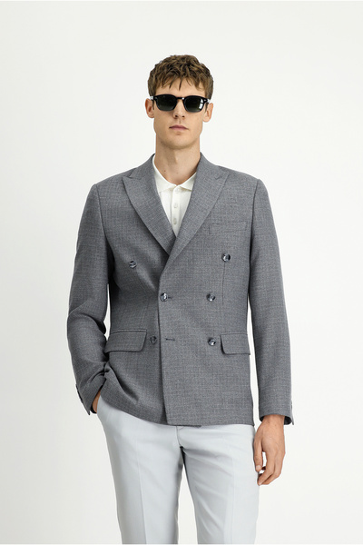 Kiğılı 7 Drop Super Slim Fit Eksra Dar Kesim Desenli Kruvaze Ceket