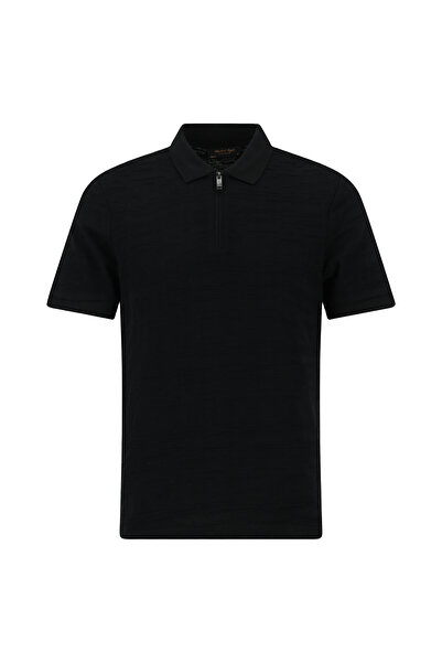 Abdullah Kiğılı Slim Fit Dar Kesim Fermuarlı Merserize Pamuk Desenli Polo Yak...