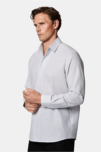 Abdullah Kiğılı Long Sleeve Regular Fit Patterned Cotton Linen Shirt