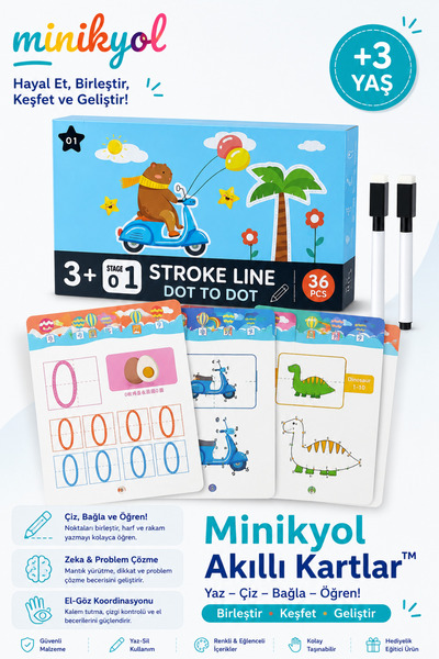 minikyol Akıllı Kartlar Yaz Sil Montessori Eğitim Seti | Tekrar Kullanılabili...