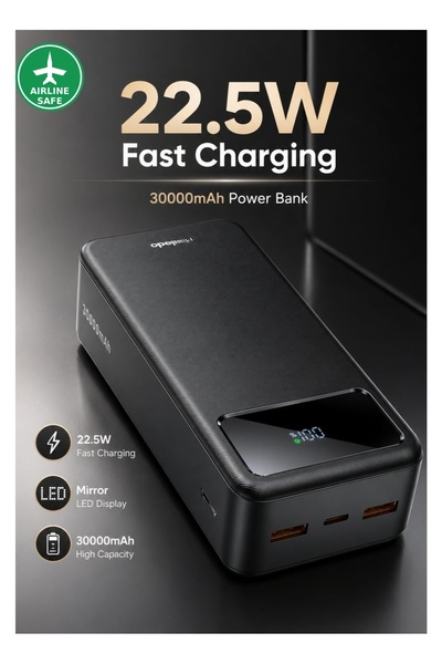 Mcdodo Power Bank 30000mAh, Mirror LED Display, 22.5W PD Fast Charging, 1xUSB...