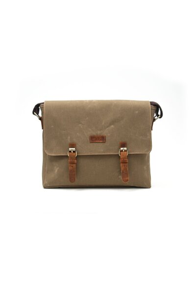 Gillario Design 03 Kanvas - Deri Camel 15.6 Inch Postacı Laptop Çantası