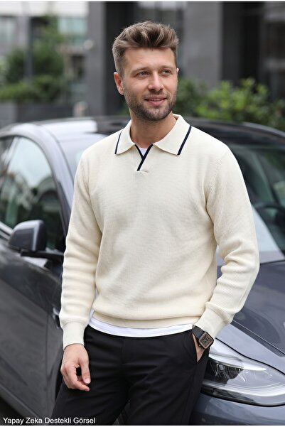 Kamalı Men's Oversize Thessaloniki Knitted Polo Collar Knitwear Sweater
