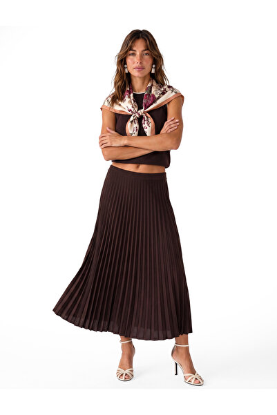 Koton Crepe Fabric Fine Pleated Midi Skirt