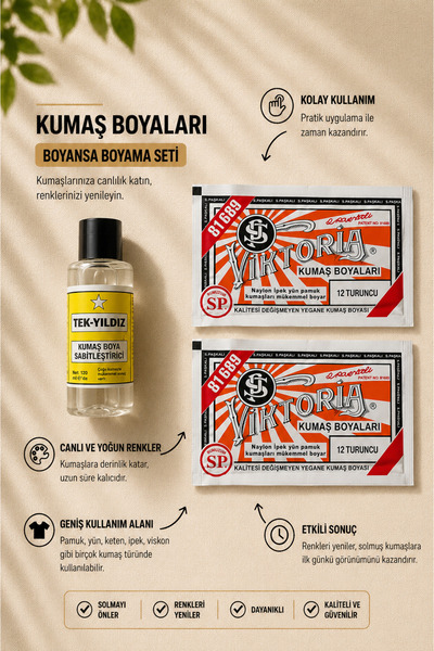 boyansa Turuncu kumaş boyası 2 adet + 1 adet sabitleme özel boyama seti ( pan...