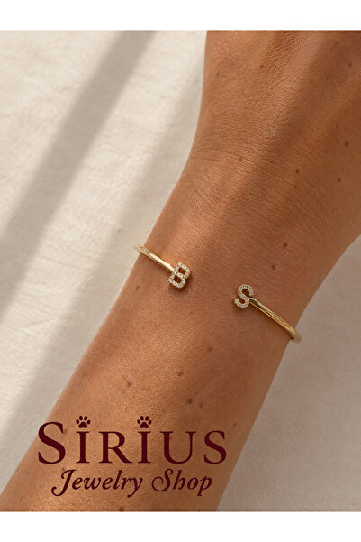 sirius jewelry 925 Ayar Gümüş İki Harfli Kelepçe Bileklik