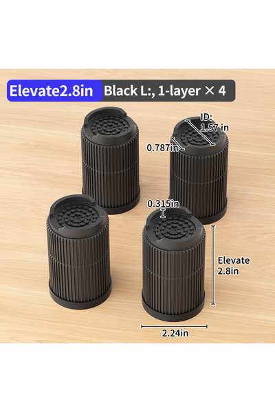 Choice10 Black Round L 4pcs Multi-Purpose Round Furniture Risers | Non-Slip, ...