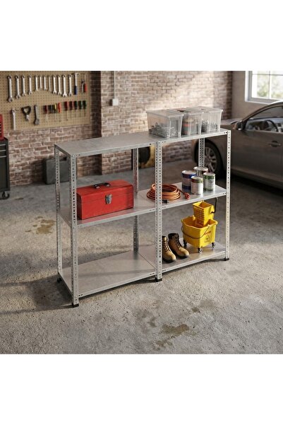 RafBurada 3 Katlı Duble Galvaniz Çelik Raf - Depo, Arşiv, Kiler, Dosya, Marke...