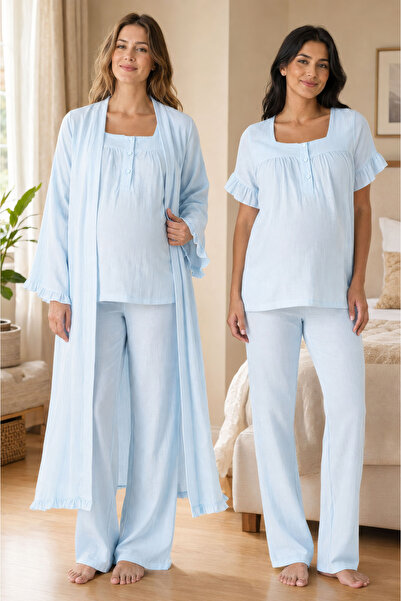 ByLohusa Muslin Fabric Pajama Set for Pregnant and Postpartum Women with Dres...