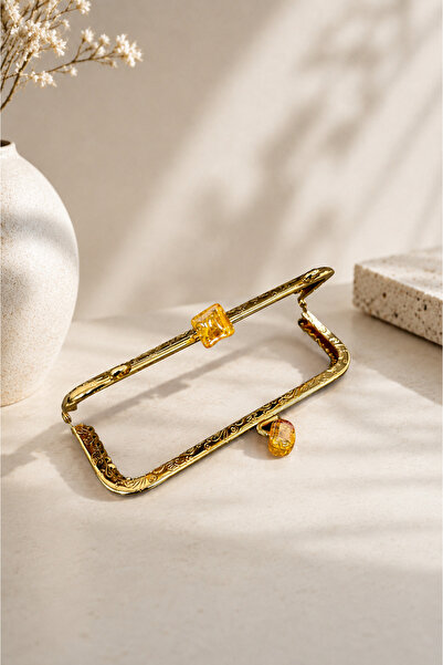 velanee Amber Taşlı Gold Metal Çanta Bursu 15 cm