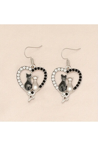 Choice E4006 Huitan White/Black Couple Cats Design Dangle Earrings for Women ...