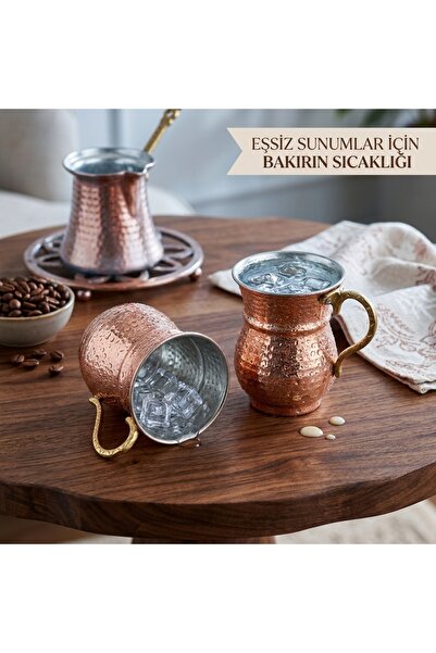 KAVELE 6-Piece Hand Forged Nostalgic Copper Ayran Cup Mug 6-Piece Hand Forged...
