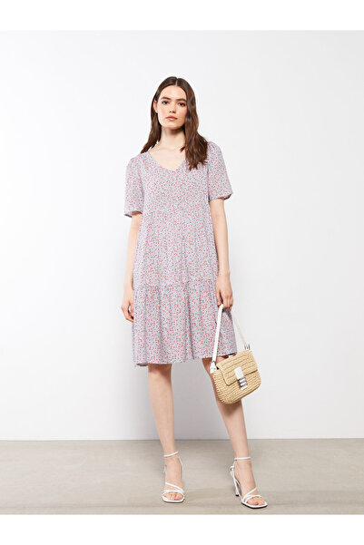 LC Waikiki V-Neck Floral Short Sleeve Women's Dress