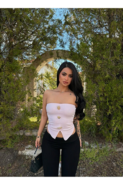 kırmızı butiks Στράπλες Κροπ με Αξεσουάρ Pudra Sun