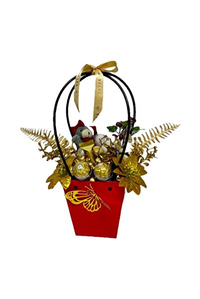 velve Χριστουγεννιάτικη σύνθεση λουλουδιών με πραλίνες Ferrero Rocher, μπάρες...