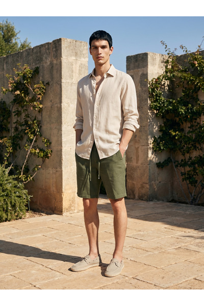 BASEL.CO Βασικό λινό σορτς με ελαστικό κορδόνι στη μέση