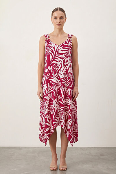 LAbute Bohemian Style Asymmetrical Cut Loose Viscose Dress with Ring Straps