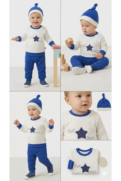DMR Elegance 3-6 6-9 9-12 Months Full Star Embroidered Hat Long Sleeve Sweat ...