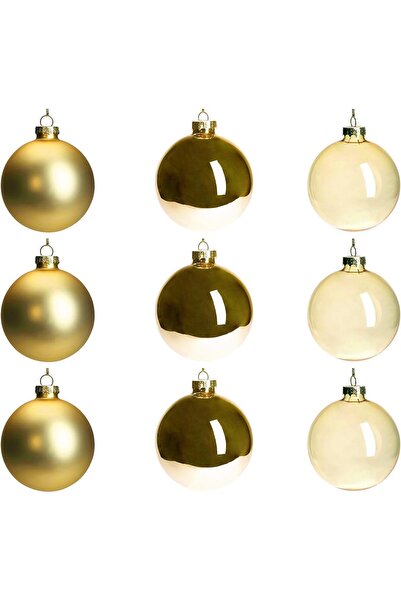 DN DECONATION Χρυσά Γυάλινα Χριστουγεννιάτικα Στολίδια, Σετ των 9