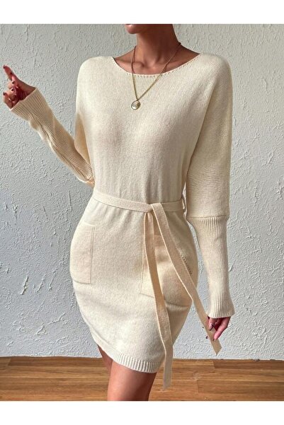 Iuliashop Rochie scurtă tricotată Bessy Beige - M