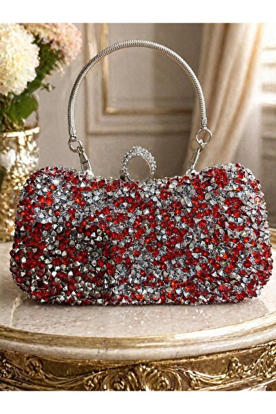 Yeşilmoda Women's Stone Evening Dress Bag with Chain Strap, Stylish Evening E...